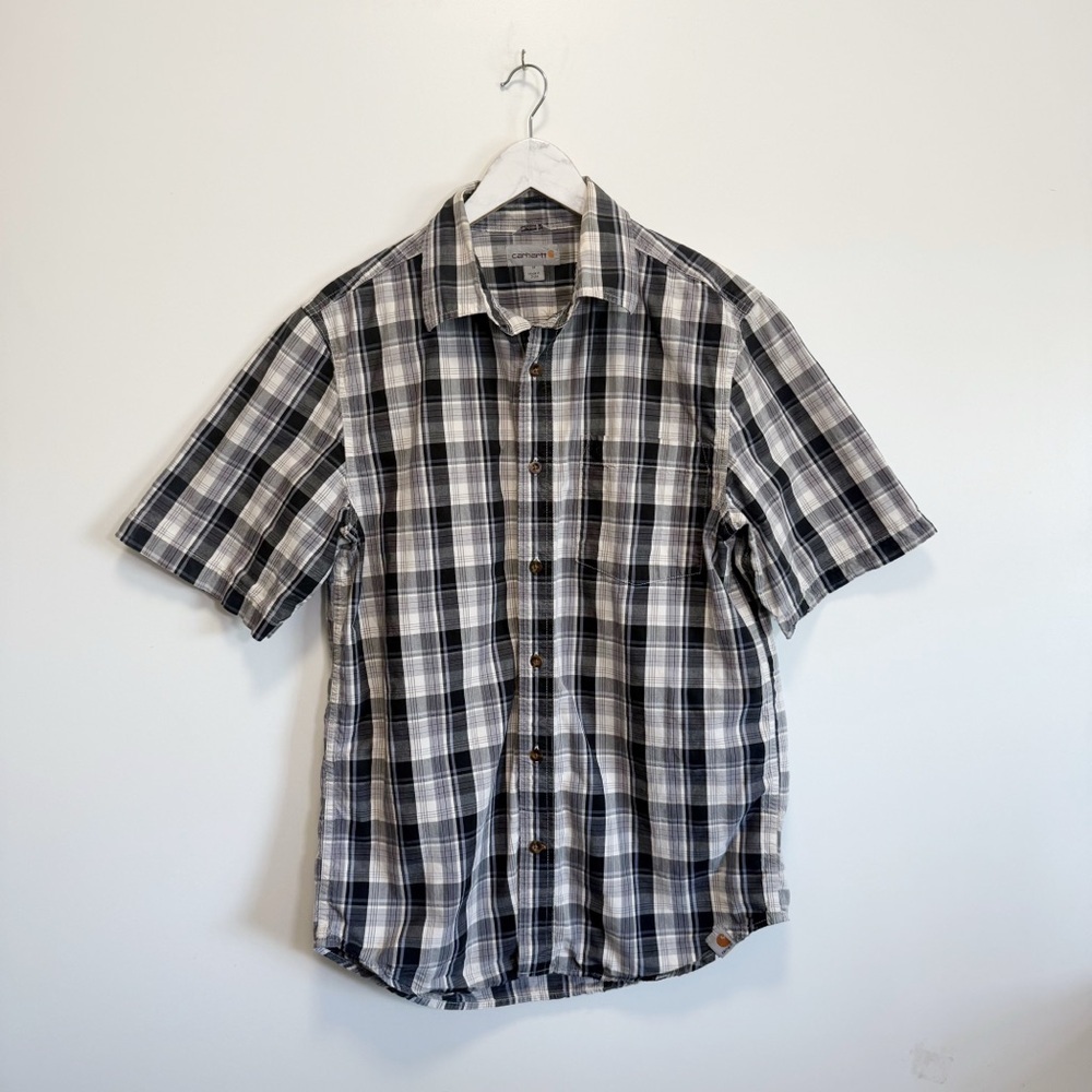 CARHARTT Men’s Black Plaid Short Sleeve Button Front Shirt M Medium